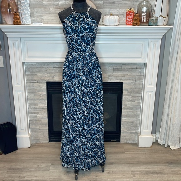 cach full length halter sequin animal print dress Brown Leopard Print Sequin Halter Mermaid Dress Brown / 0